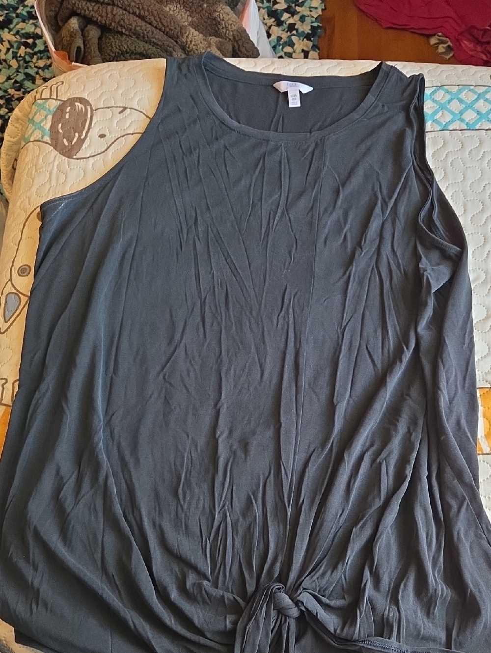 Time and Tru Black Tie-Front Tank Top